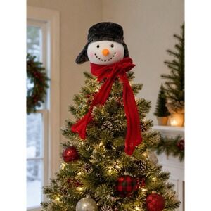 Snowman Plush Tree Topper Table Decor Buffalo Plaid Rustic Christmas 12" Rustic